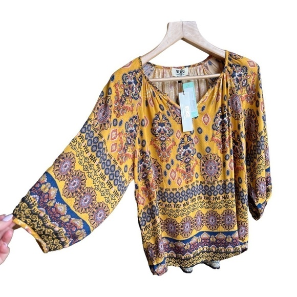 NWT Verse Mati Billow Sleeve Peasant Golden Yellow Blouse, Size Medium - Picture 4 of 9